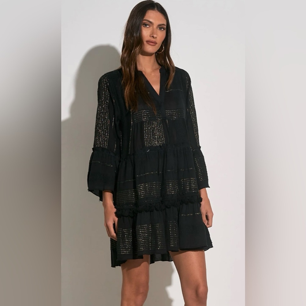 Elan Metallic Long Long Sleeve Cover up/ Dress
